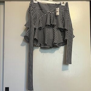Express Asymmetrical Black and White Striped Skirt